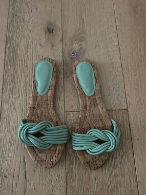 Esprit Mint Braided Cork Slide Sandals